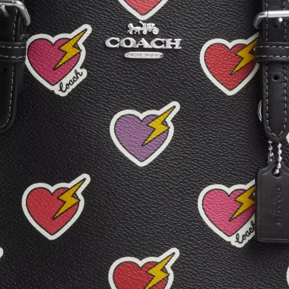 Coach Mollie Tote Bag 25 With Heart Bolt Print - Picture 8 of 13